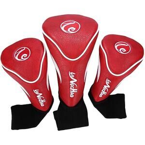 Red & White Golf Head Covers 3pcs Set, Driver Fairway Wood Headcovers 1/ 3 / X
